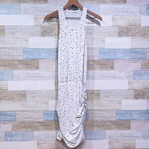 Sundry Ruched Blouson Tank Dress White Navy Blue Stars Casual Womens Medium 2